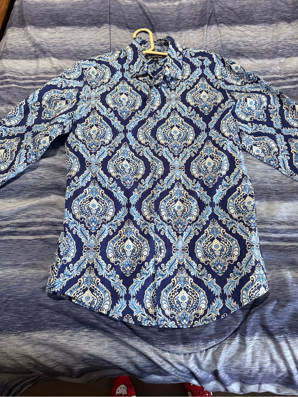 INC International Concepts Navy and White Paisley Button-Down Shirt